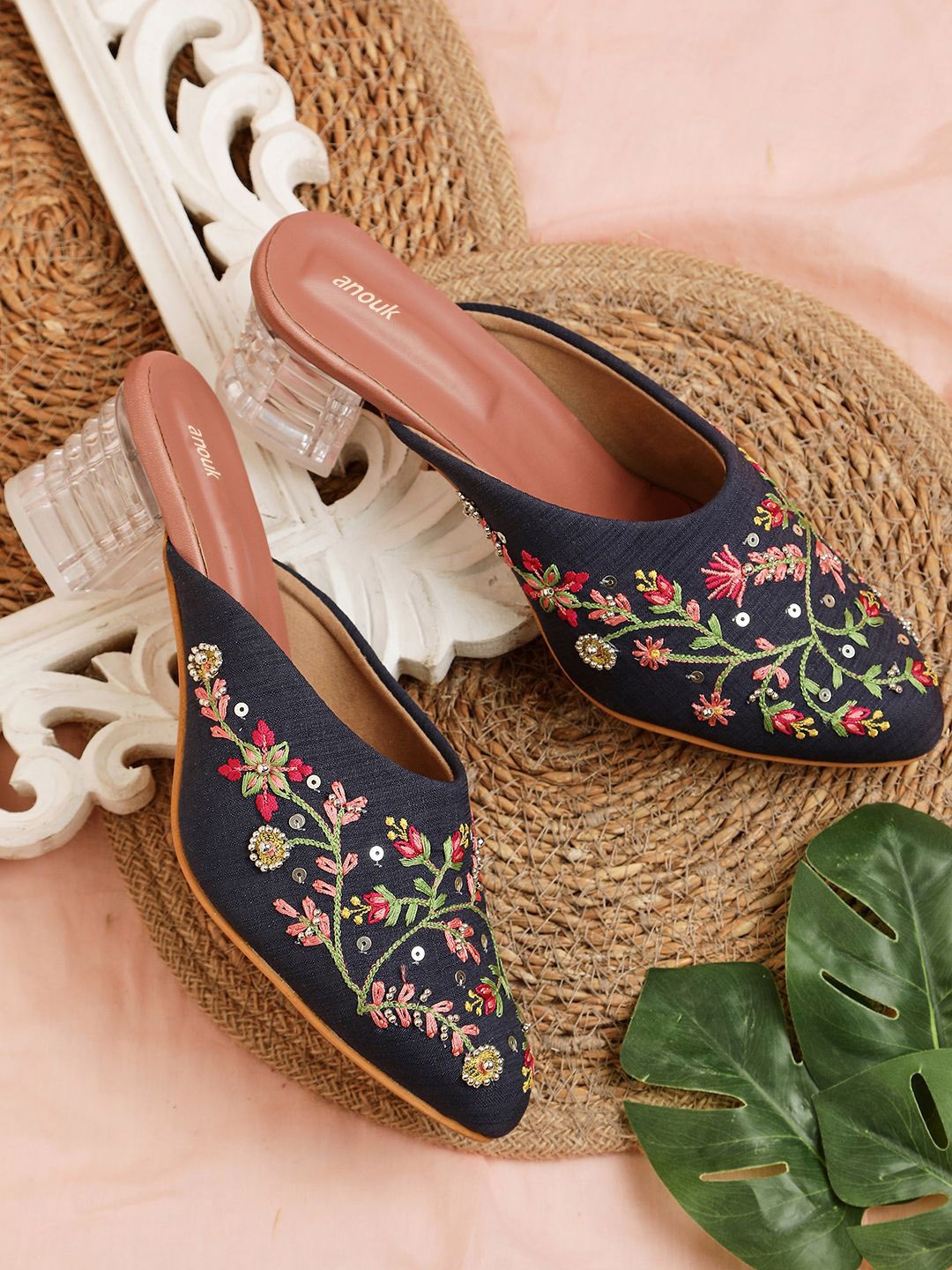 

Kiana House Of Fashion Embellished Ethnic Block Sandals, Navy blue