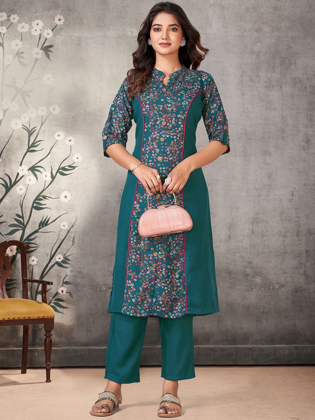 

KALINI Women Ethnic Motifs Printed Regular Kurta with Palazzos, Green