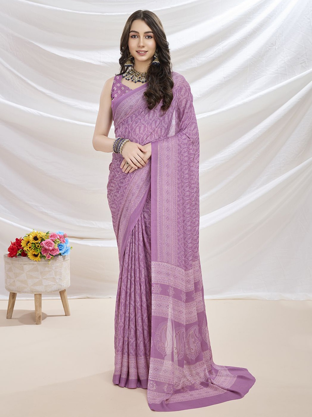 

KALINI Floral Poly Georgette Saree, Pink