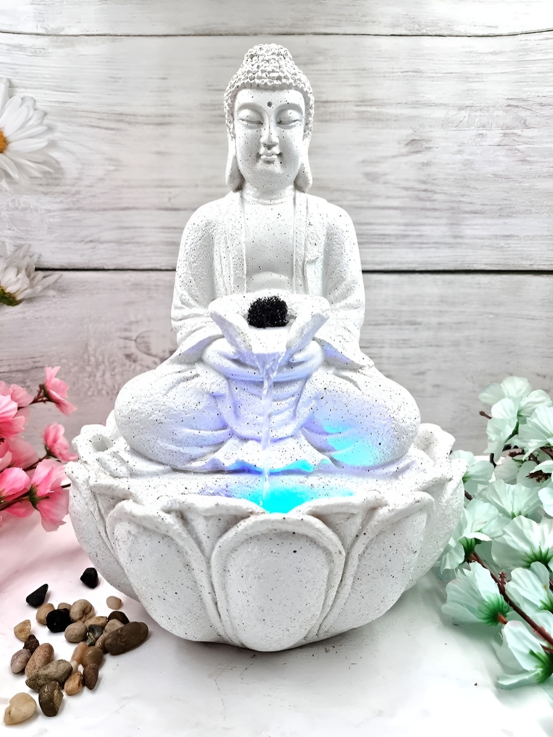 

EXPLEASIA White Textured Lotus Buddha Water Fountain