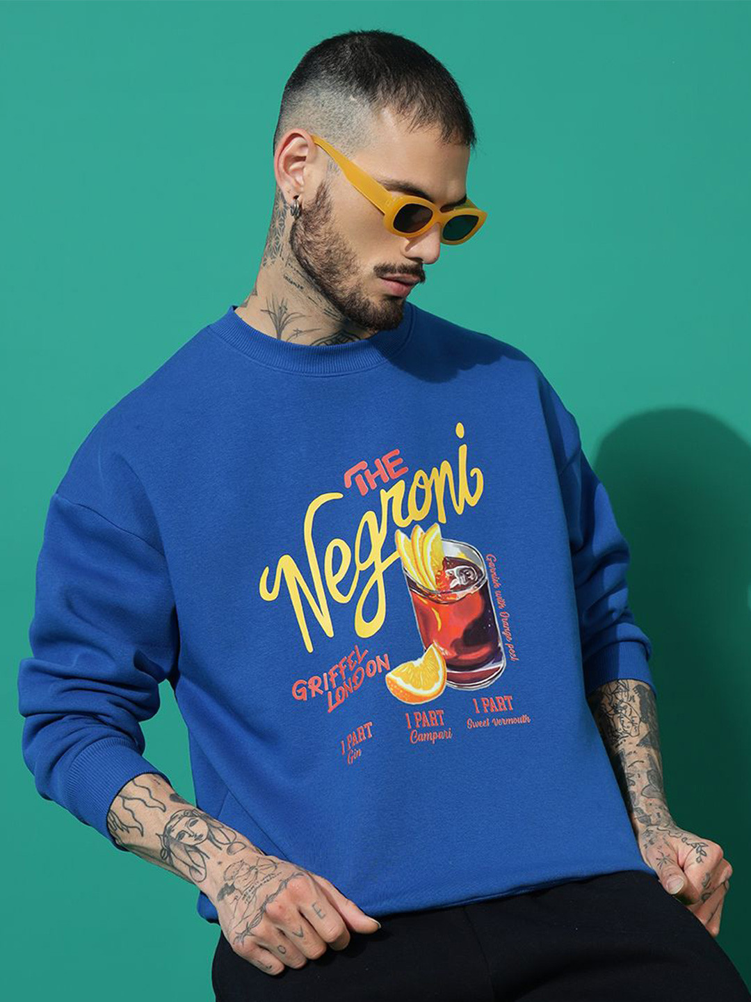 

GRIFFEL Men Graphic Printed Round Neck Long Sleeves Pullover Sweatshirt, Blue