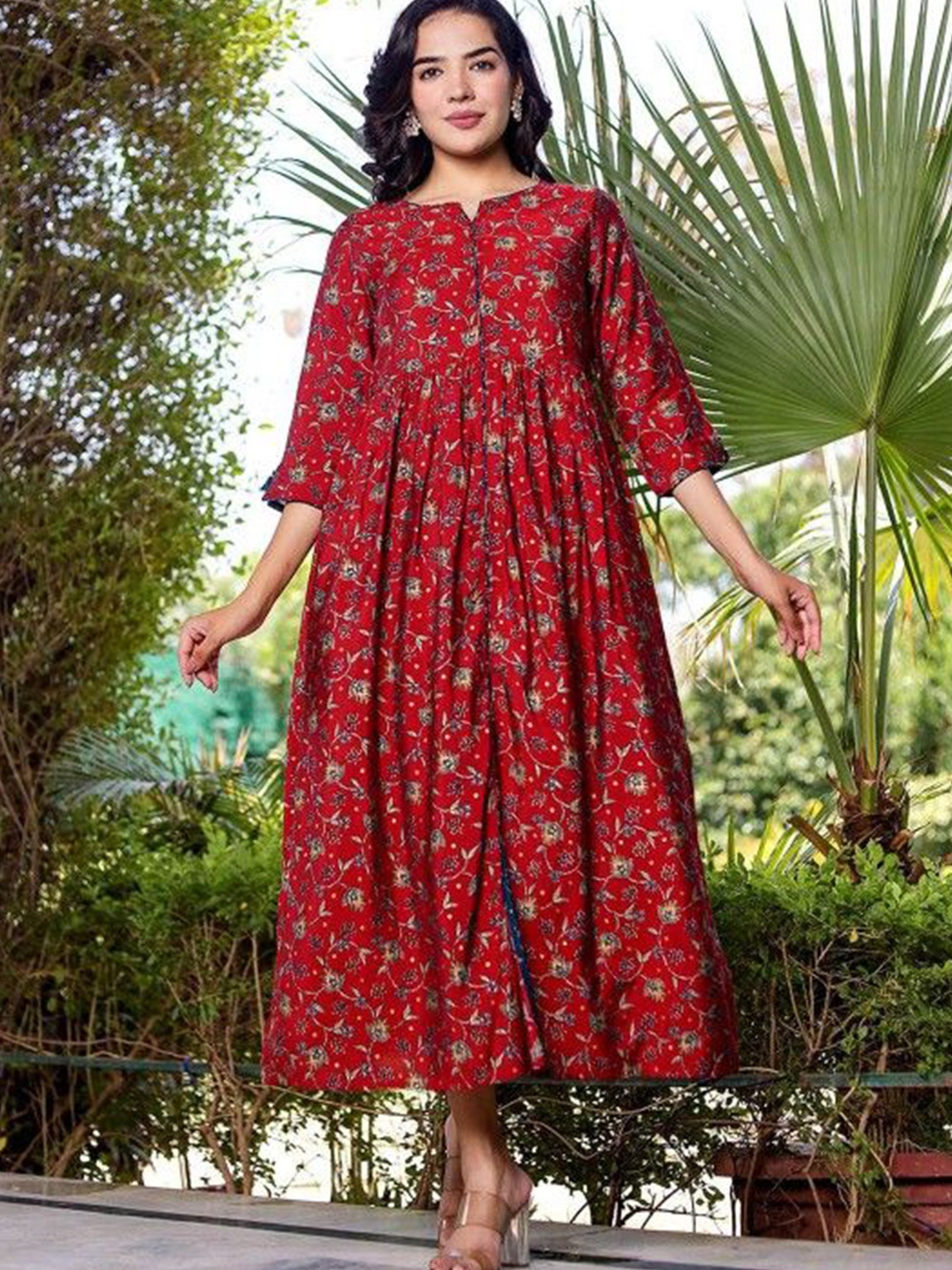 

Chandbaali Floral Print Maxi Dress, Red