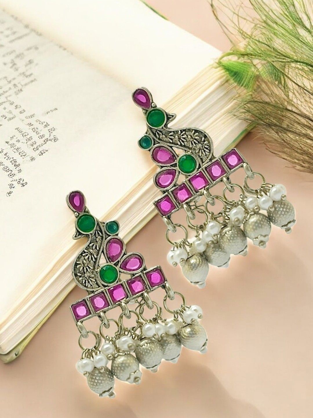 

FEMMIBELLA Peacock Shaped Drop Earrings, Silver