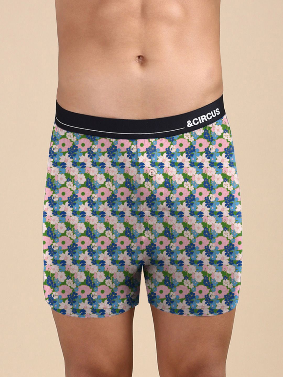 

&CIRCUS Men Printed Modal Trunks with Button Fly, Blue