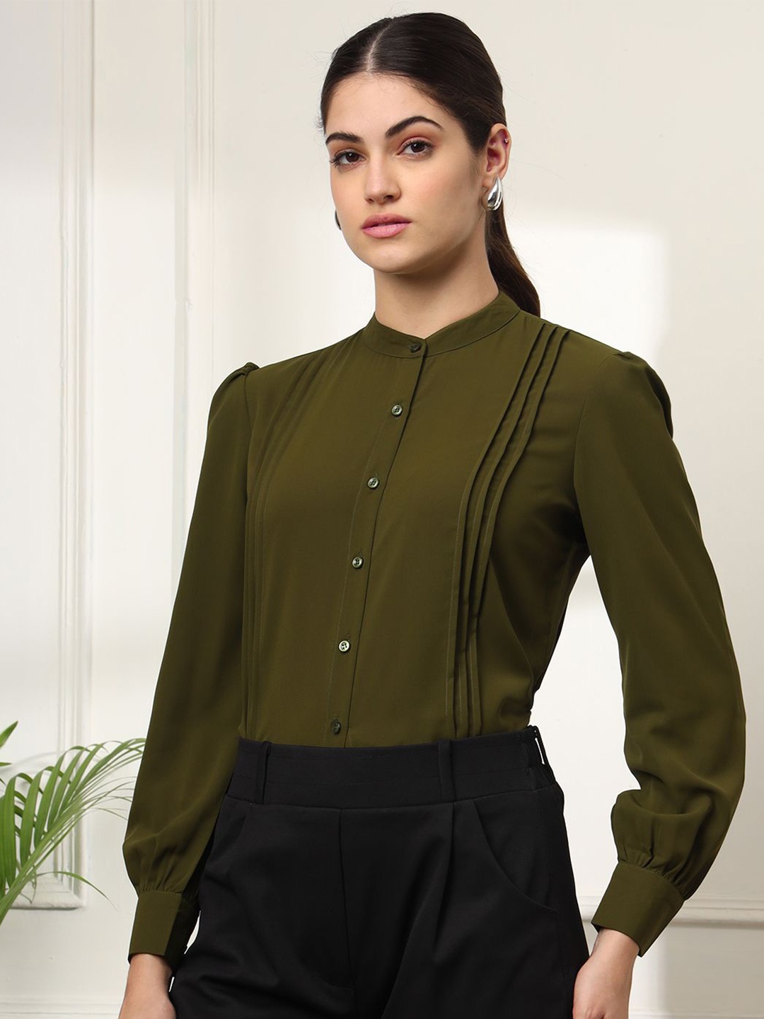 

FITHUB Women Opaque Formal Shirt, Olive