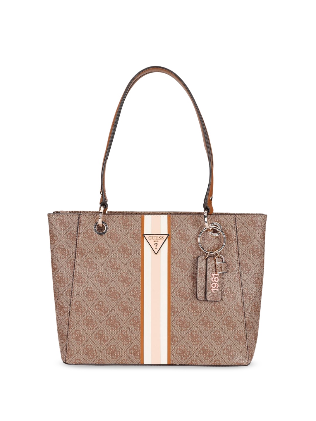 

GUESS Printed PU Shopper Tote Bag with Quilted, Brown