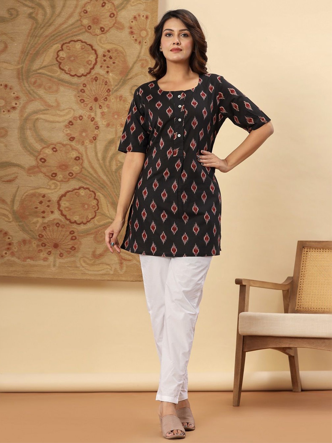 

MURLI KURTI Printed Pure Cotton Kurtis, Black