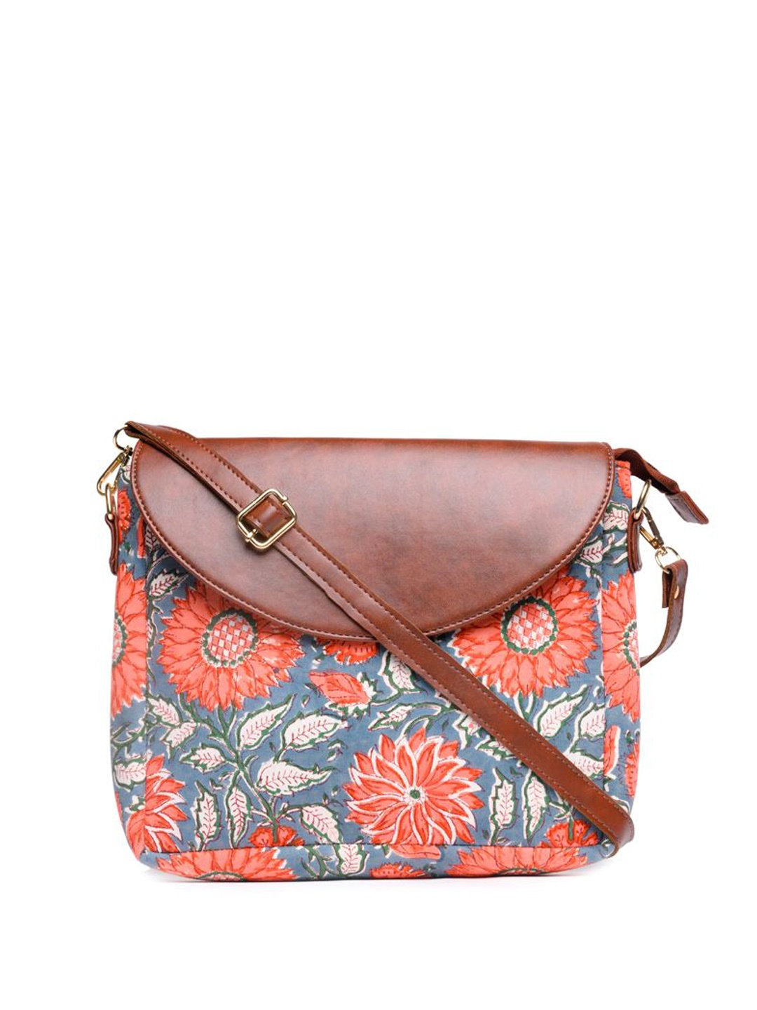 

Block N Style Floral Printed Structured Sling Bag, Orange