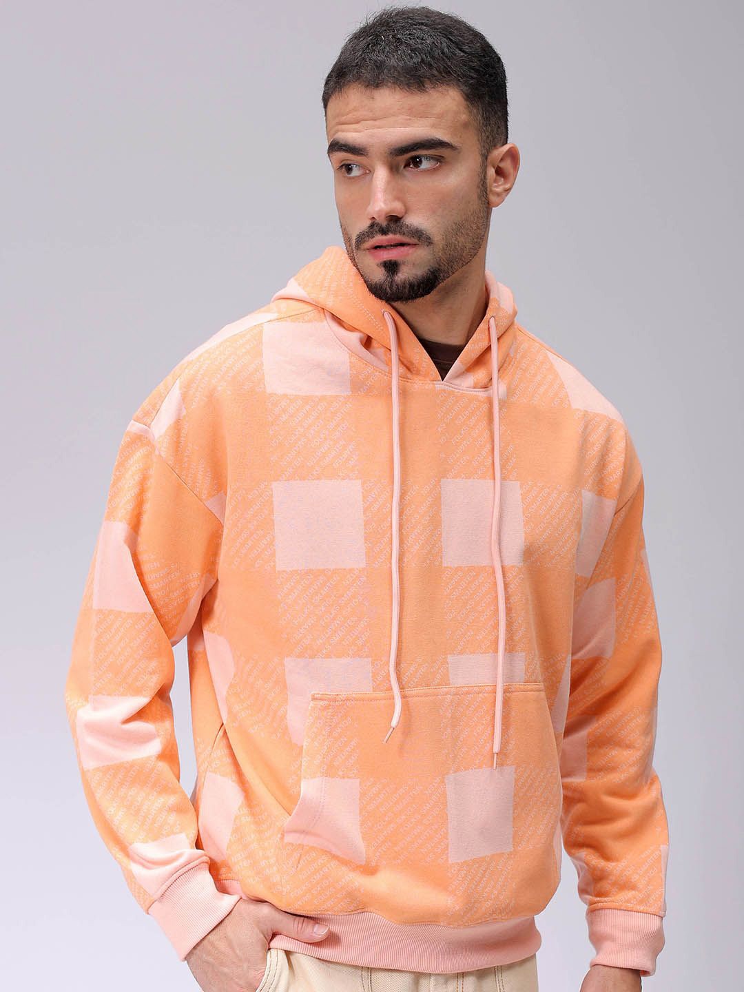 

The Indian Garage Co Men Printed Hooded Sweatshirt, Peach