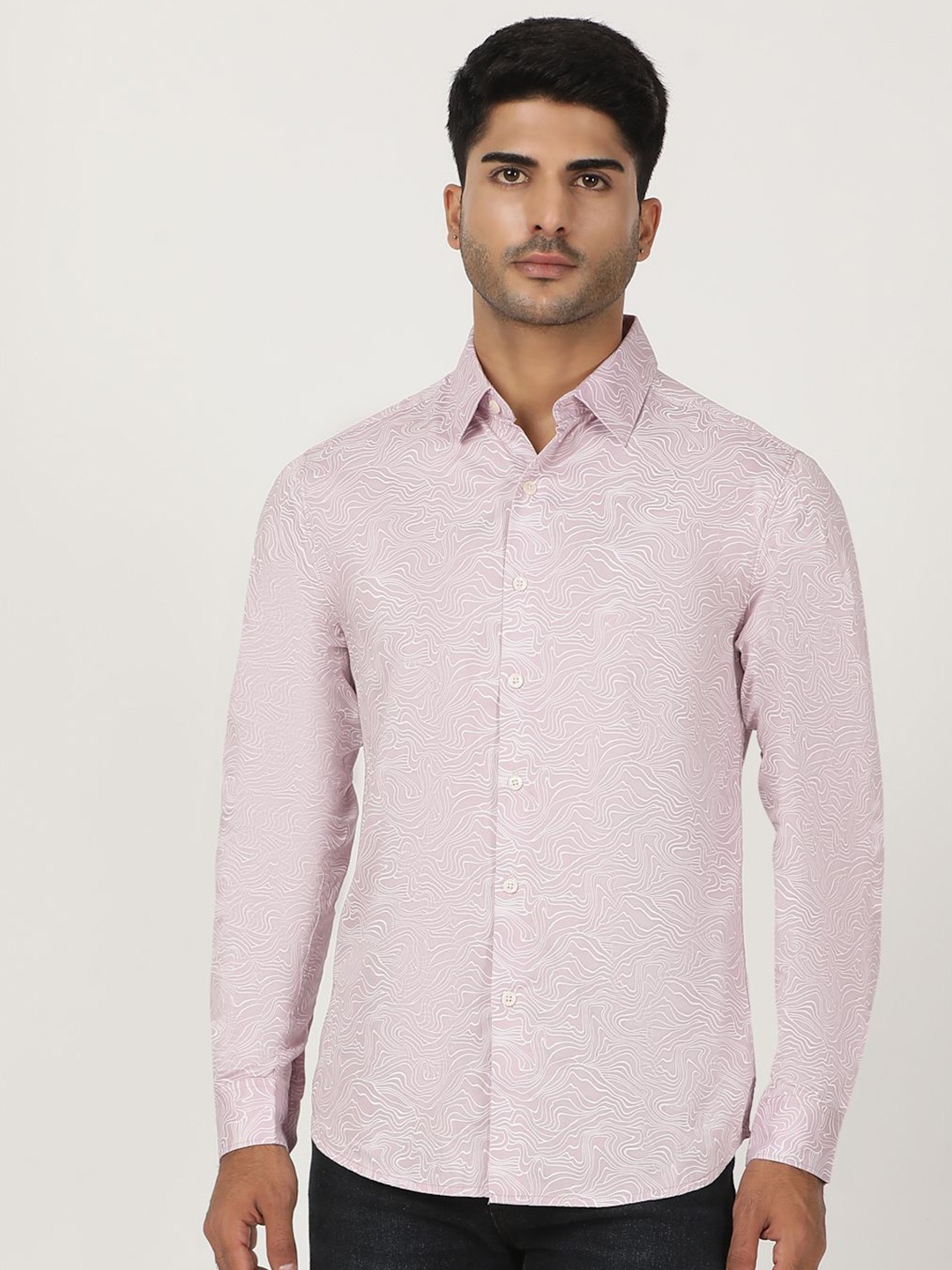

Greenfibre Men Slim Fit Opaque Printed Casual Shirt, Pink