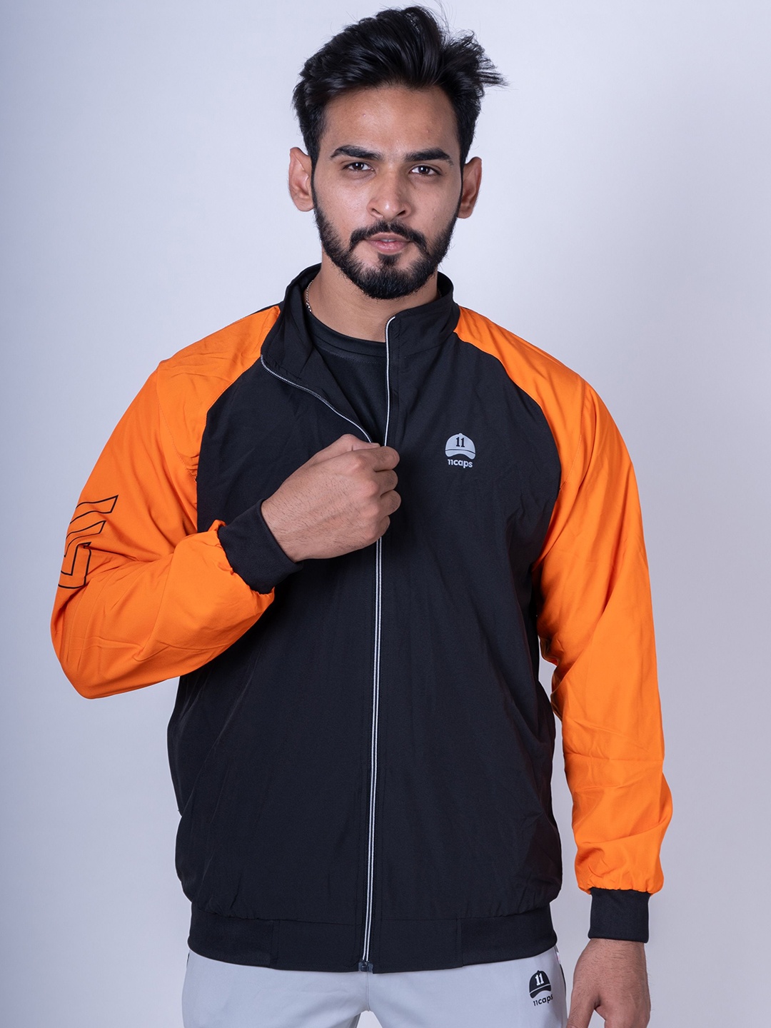 

11Caps Men Windcheater Training or Gym Sporty Jacket, Orange