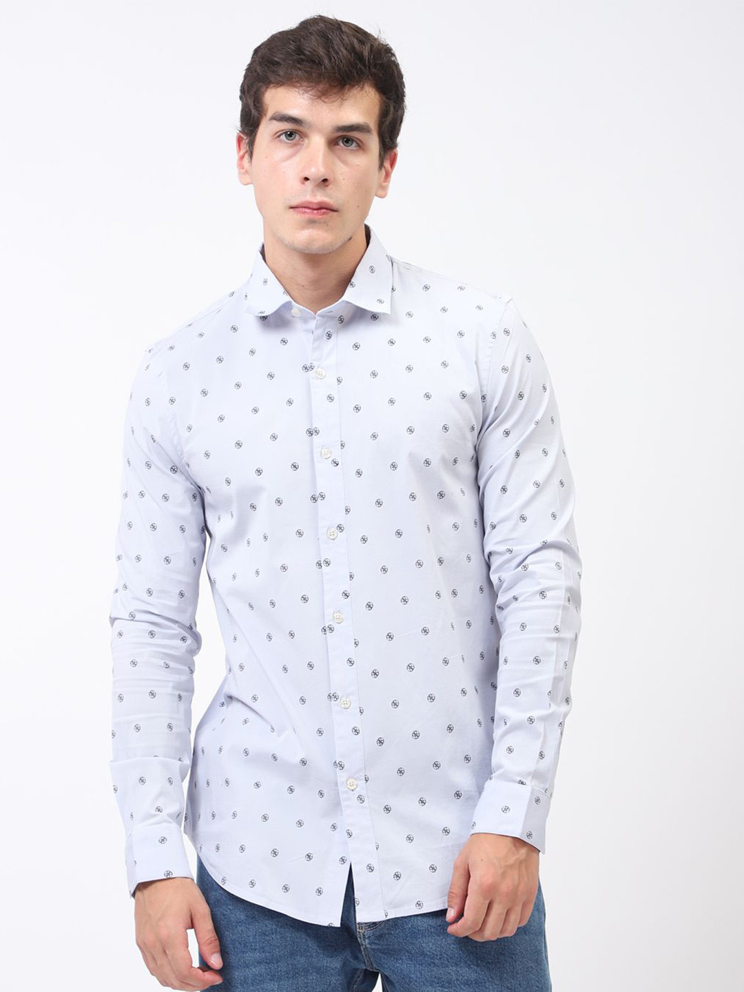 

GUESS Men Slim Fit Opaque Printed Casual Shirt, Blue