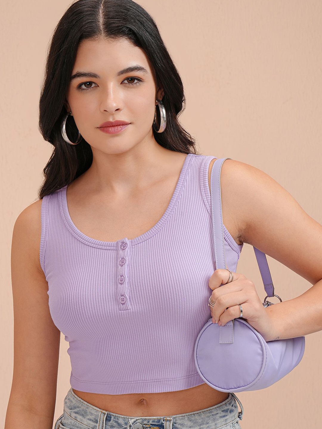 

Basics By Tokyo Talkies Cotton Crop Top, Lavender