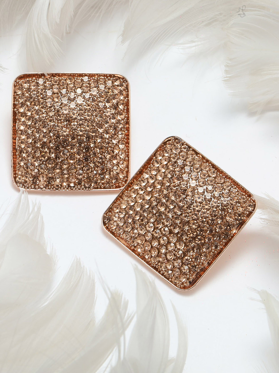 

Maansh Rose Gold-Plated Square Shaped Stone Studded Studs