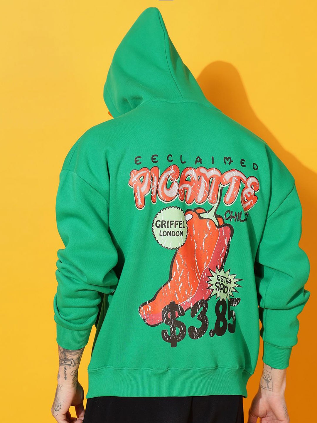 

GRIFFEL Men Graphic Printed Long Sleeves Hooded Sweatshirt, Green