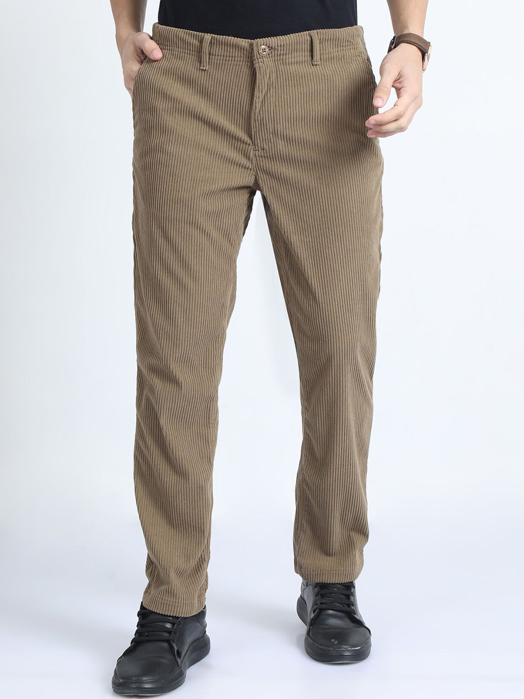 

RIGS AND RAGS Men Smart Straight Fit Cargos Trousers, Brown