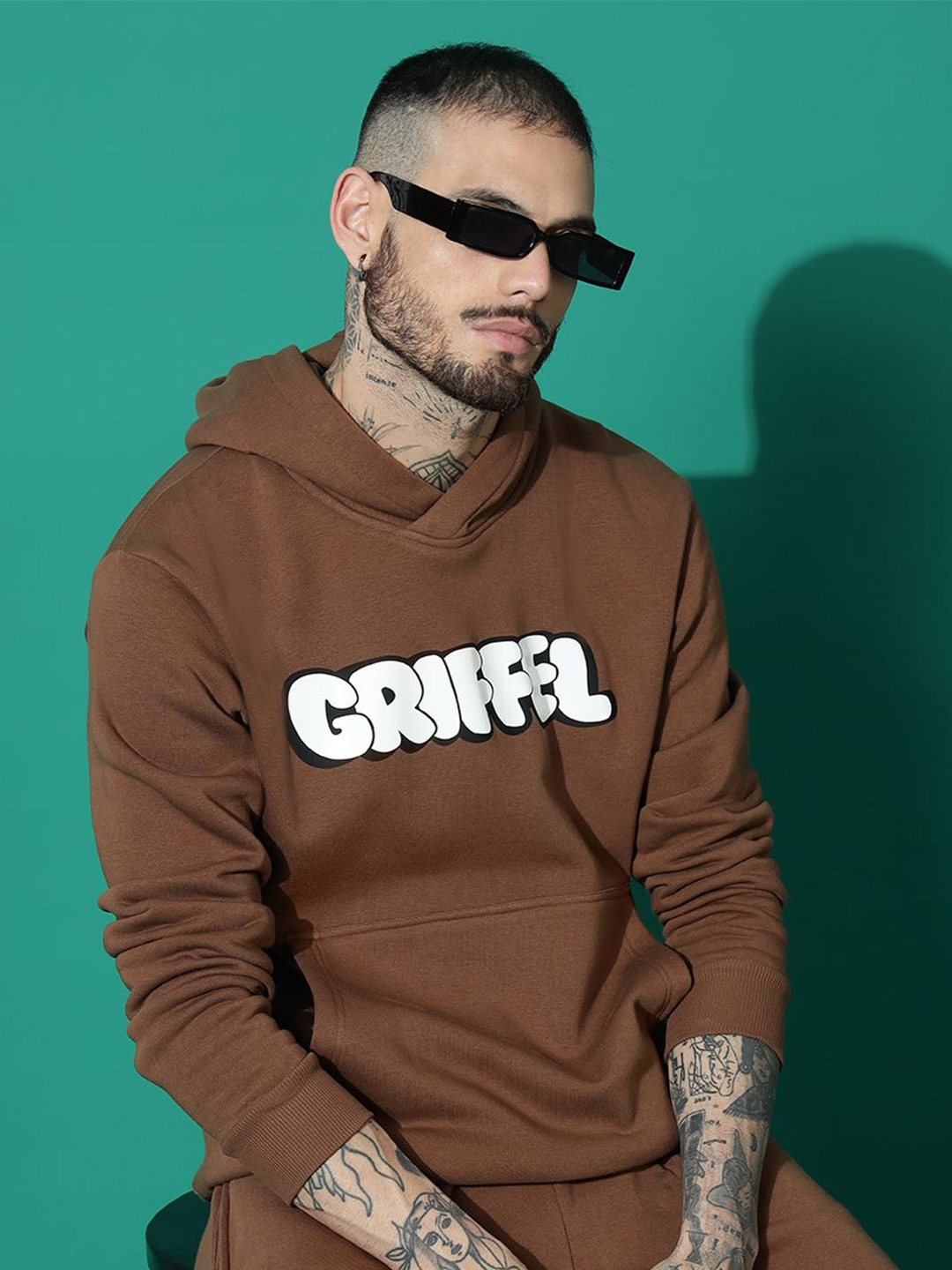 

GRIFFEL Men Brand Logo Printed Sweatshirt, Coffee brown