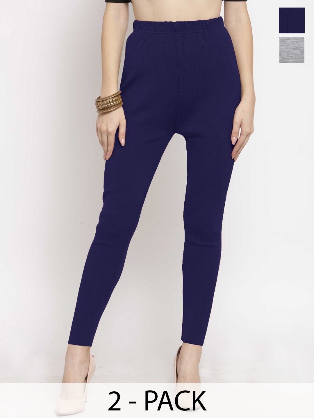 

Castle Lifestyle Pack Of 2 Woolen Ankle Length Leggings, Navy blue