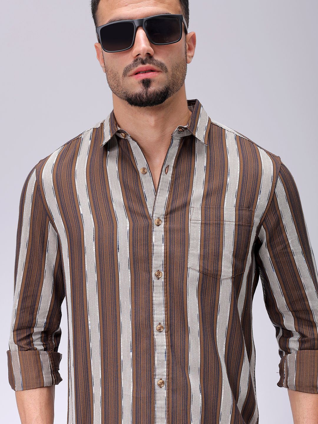 

The Indian Garage Co Men Slim Fit Multi Stripes Opaque Striped Casual Shirt, Khaki