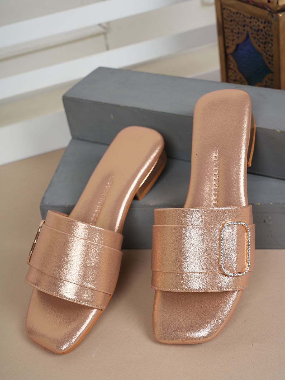 

SAPATOS Women Open Toe Flats, Rose gold