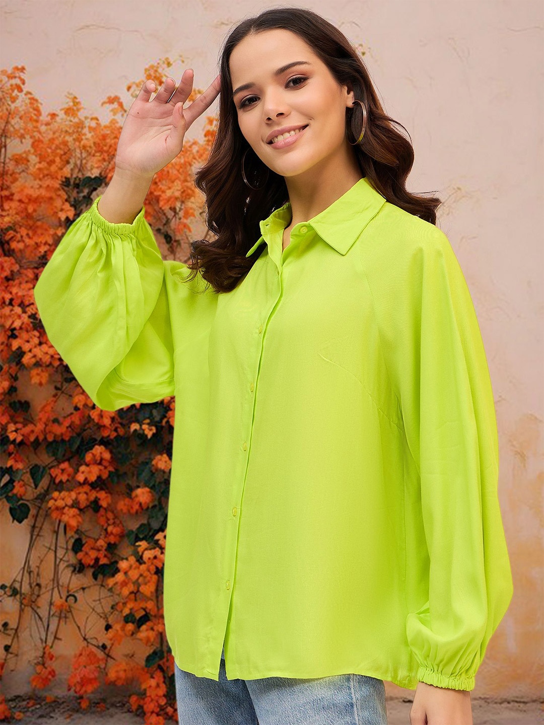 

DressBerry Women Classic Opaque Casual Shirt, Lime green