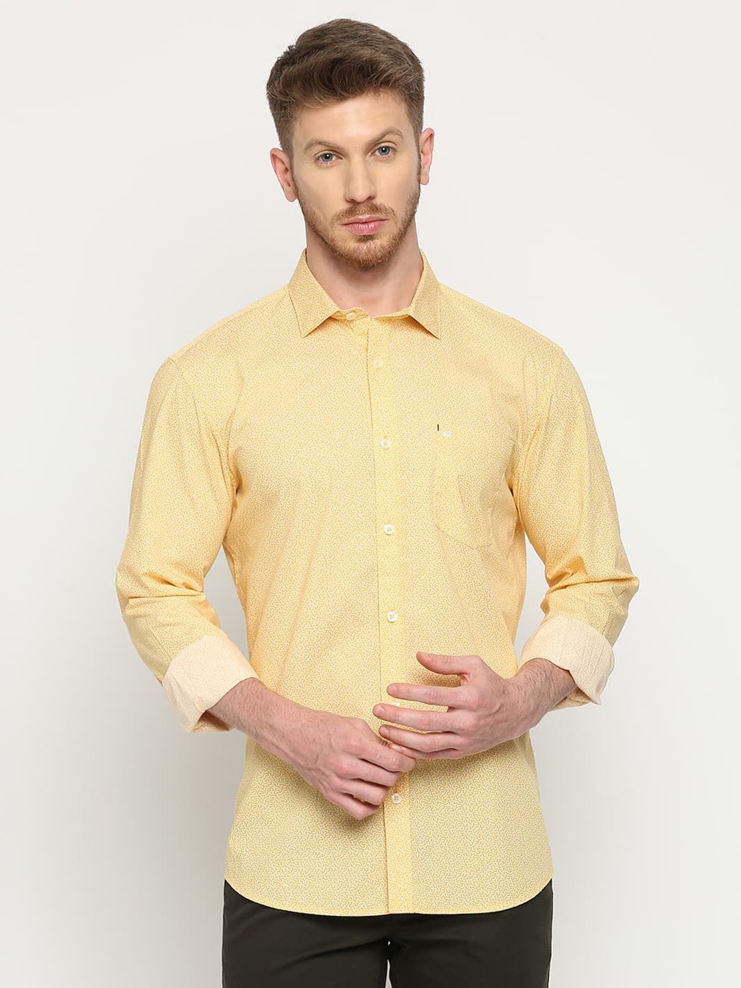

Basics Men Slim Fit Opaque Printed Casual Shirt, Yellow