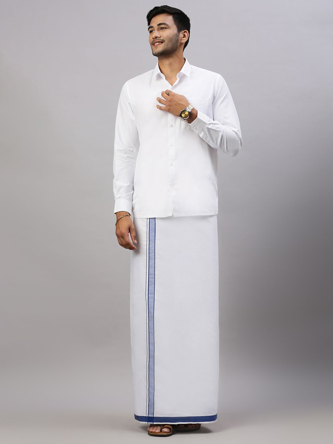 

Ramraj Men Solid Formal Cotton Blend Shirt with Dhoti, White