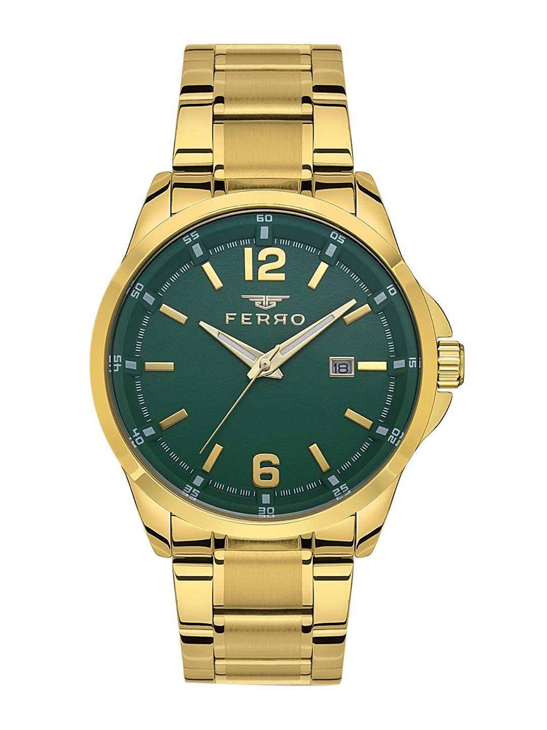 

Ferro Men Brass Dial & Stainless Steel Bracelet Style Straps Analogue Watch F11313A-B6, Green