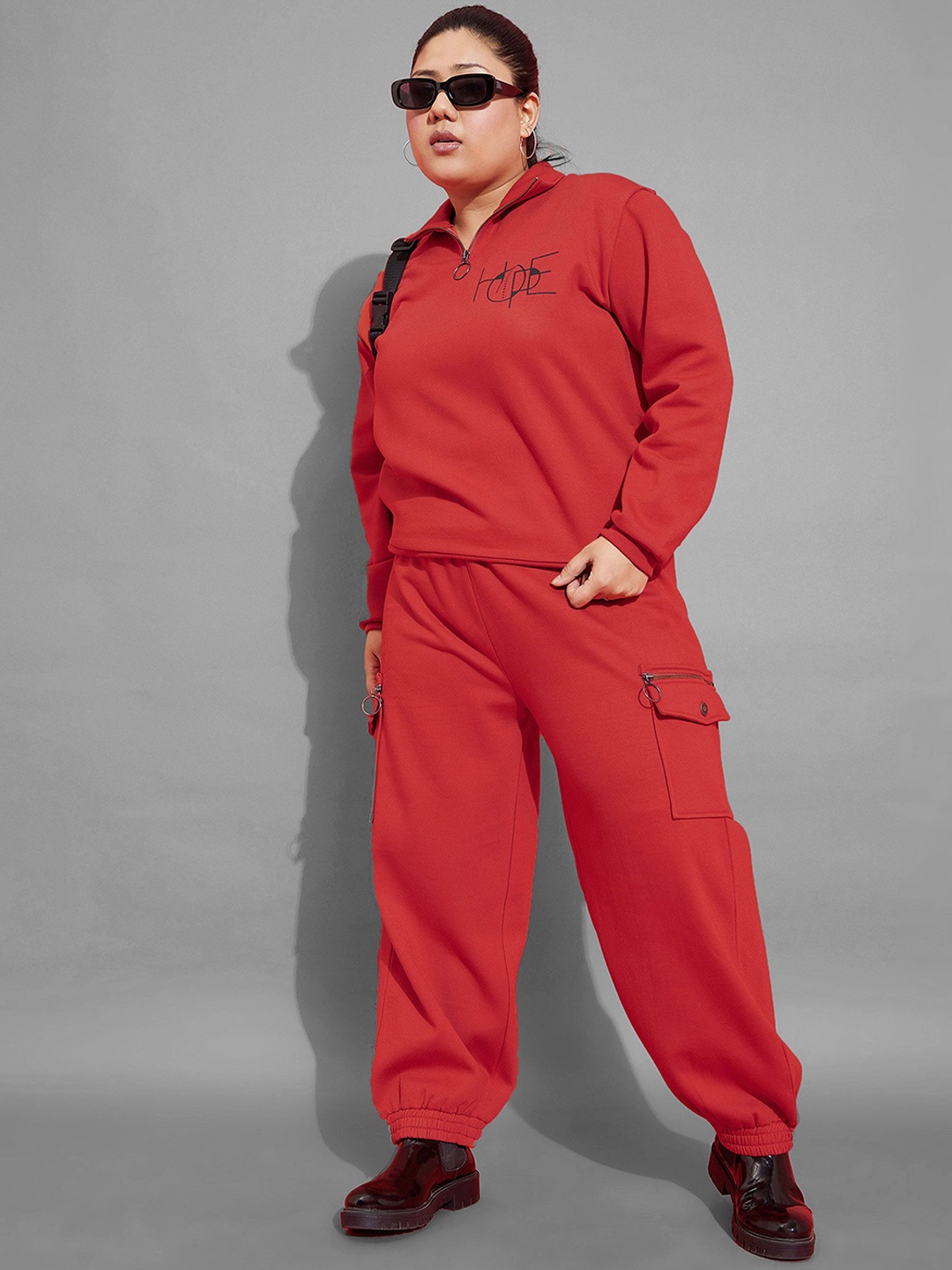 

SASSAFRAS Curve High Neck Sweatshirt With Joggers Co-Ords, Red