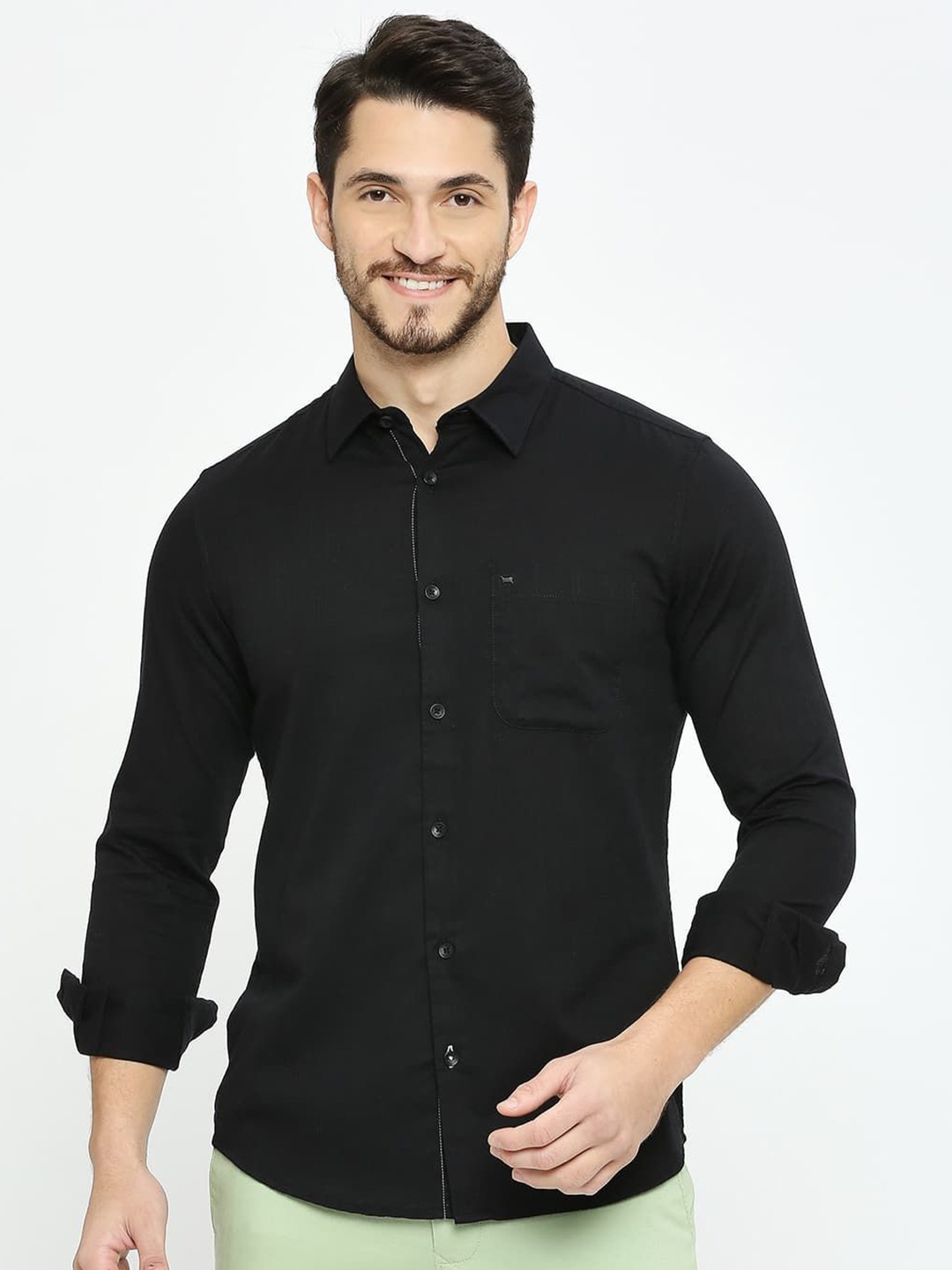 

Basics Men Slim Fit Opaque Casual Shirt, Black