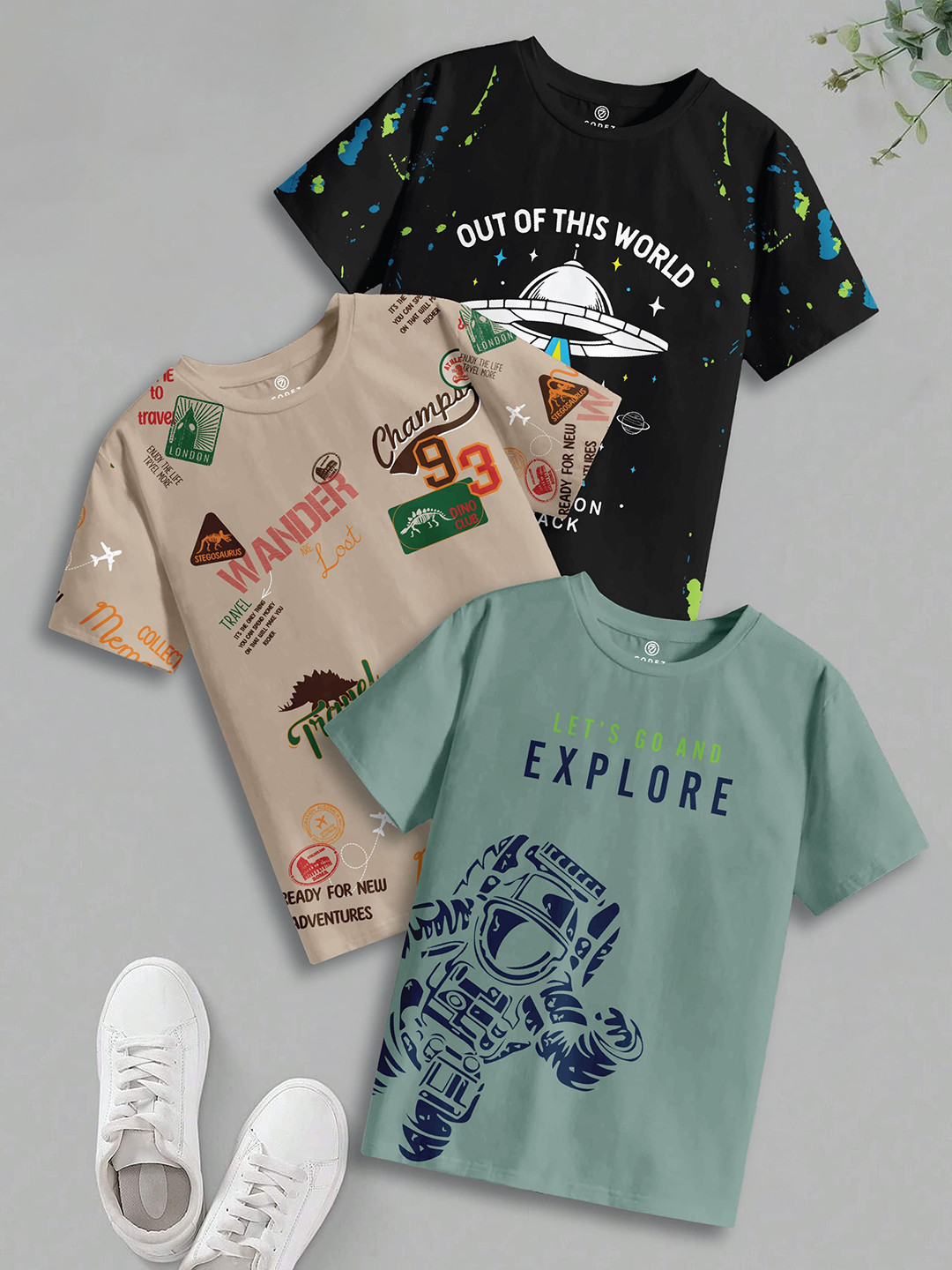 

CODEZ Boys 3 Pure Cotton T-shirt, Multi