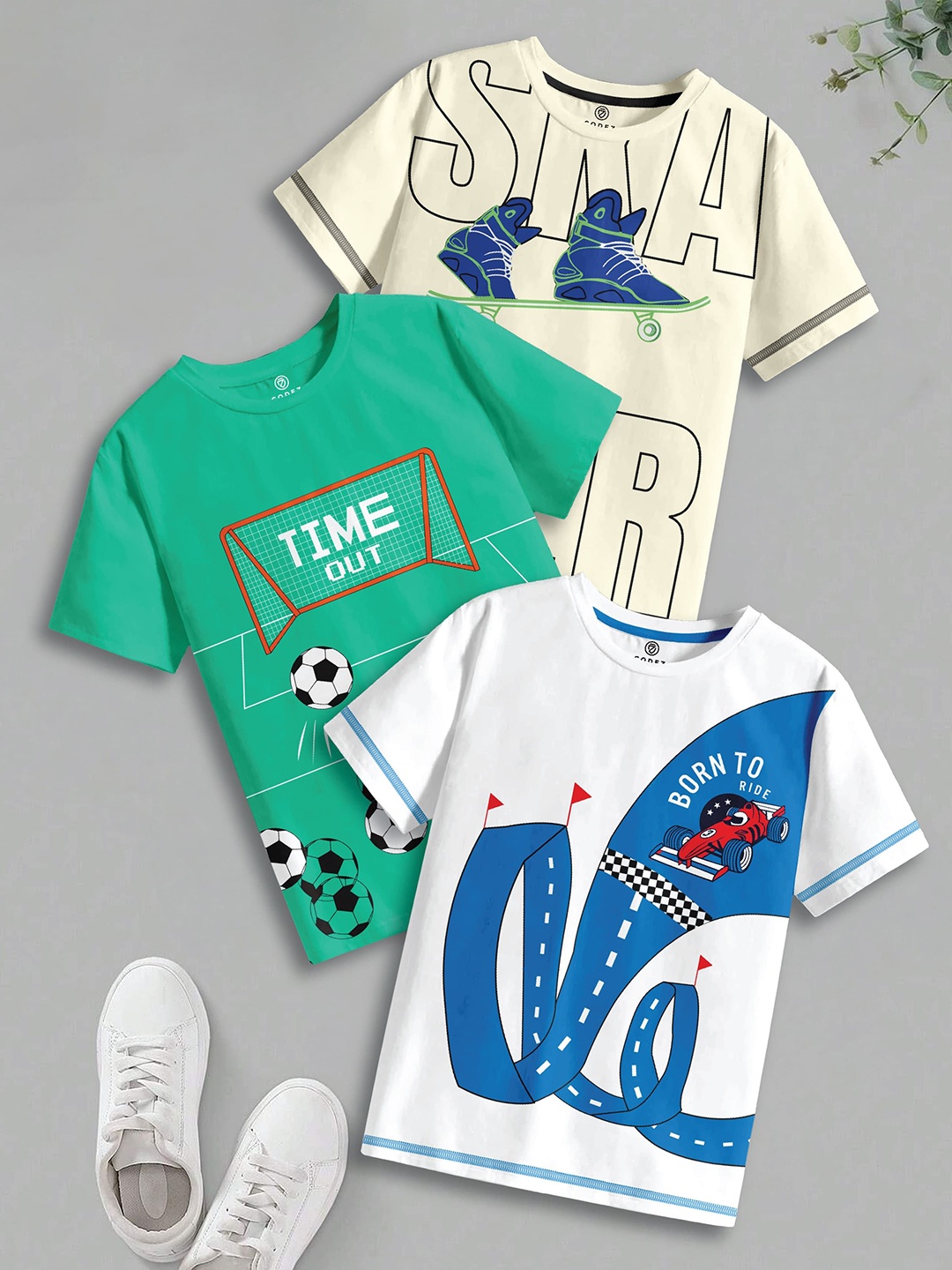 

CODEZ Boys 3 Pure Cotton T-shirt, Multi