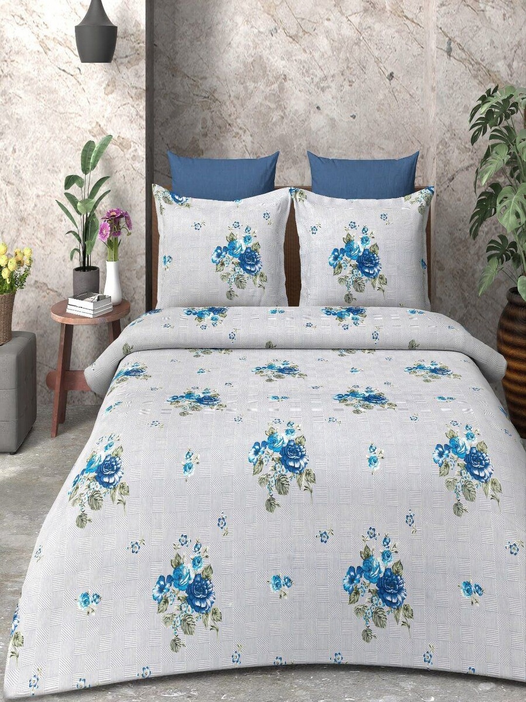 

Bedbathandbliss White Floral 300 TC Queen Bedsheet with 2 Pillow Covers