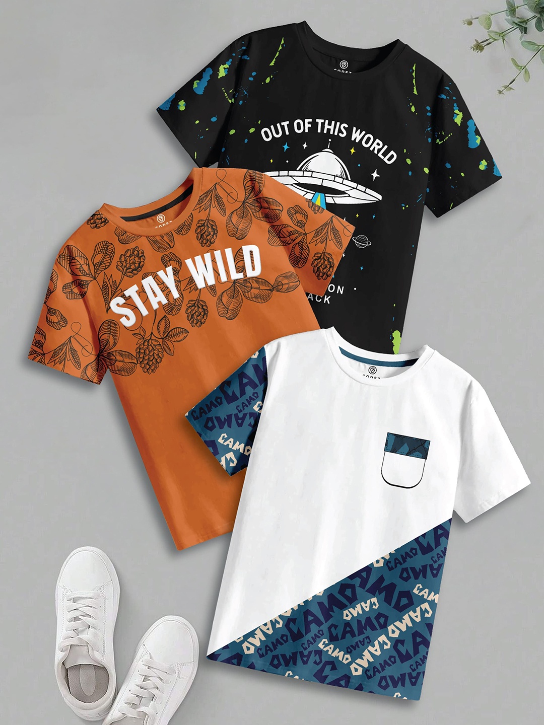 

CODEZ Boys 3 Pure Cotton T-shirt, Multi