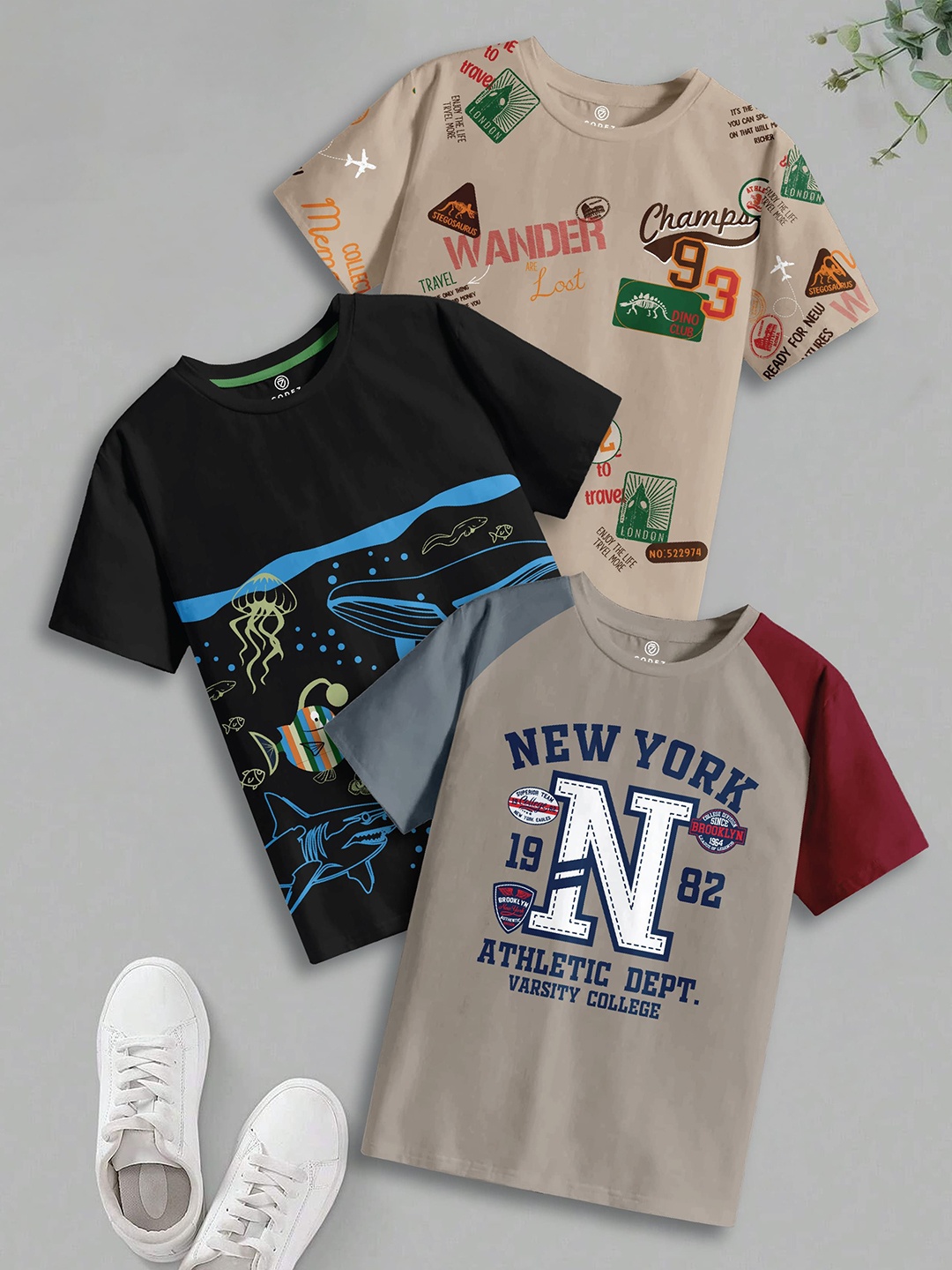 

CODEZ Boys 3 Pure Cotton T-shirt, Multi