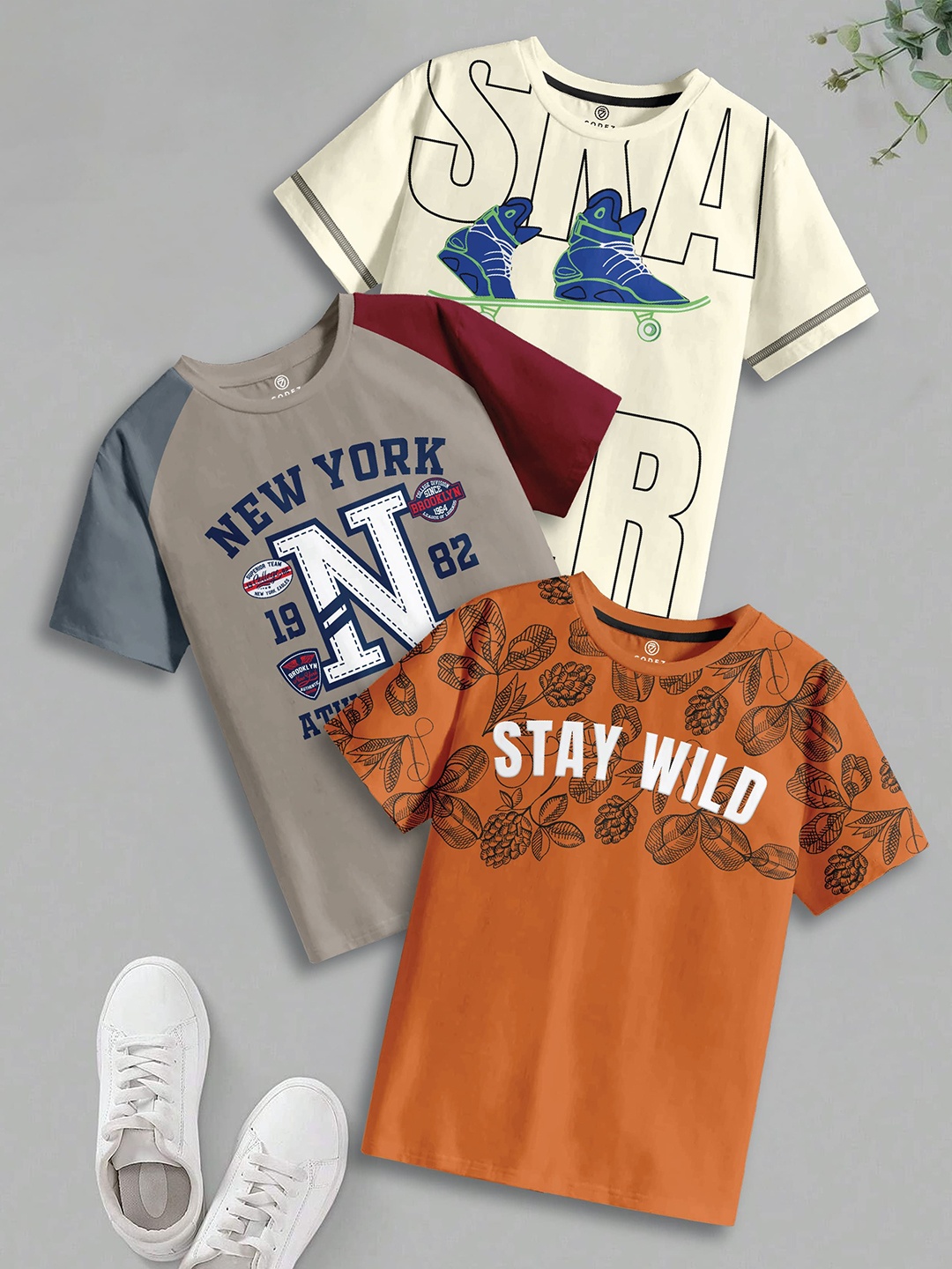 

CODEZ Boys 3 Pure Cotton T-shirt, Multi