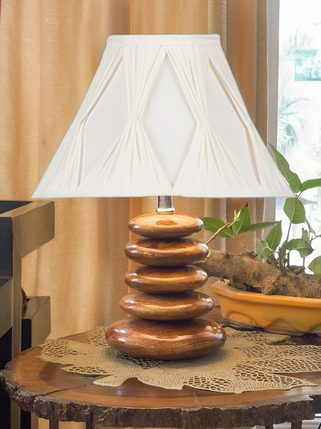 

Devansh Off White Textured Wood Traditional Abstract Shaped Table Lamp