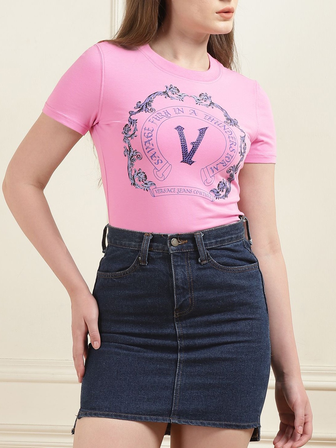 

Versace Jeans Couture Women Typography Printed T-shirt, Na