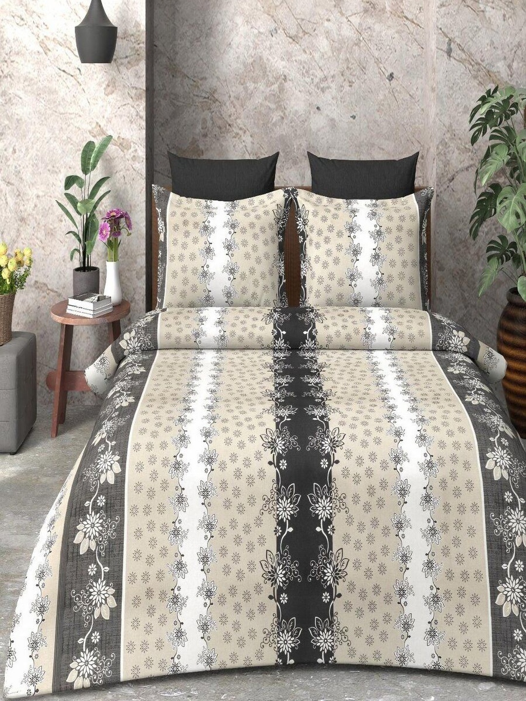 

Bedbathandbliss White Floral 300 TC Queen Bedsheet with 2 Pillow Covers