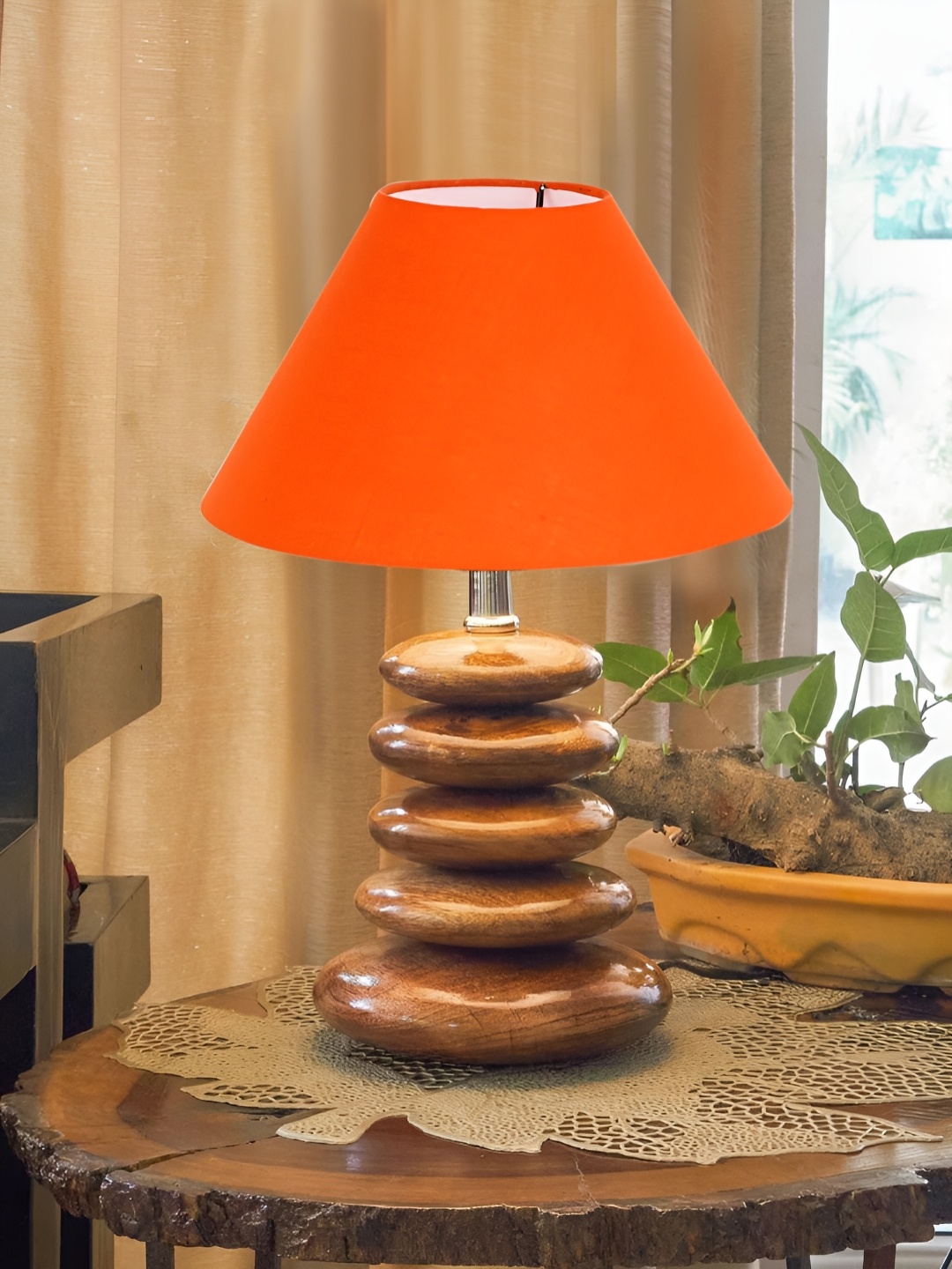 

Devansh Orange Wood Frusturical Shaped Table Lamp