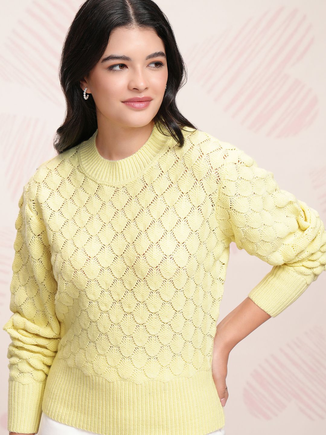 

ESPYR By Tokyo Talkies Women Cable Knit Pullover, Yellow