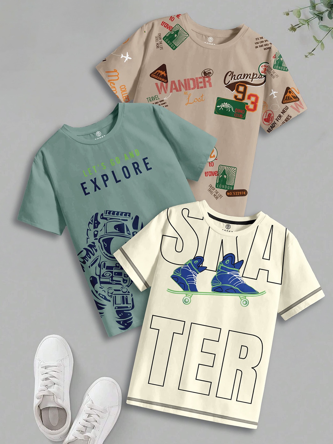 

CODEZ Boys 3 Pure Cotton T-shirt, Multi