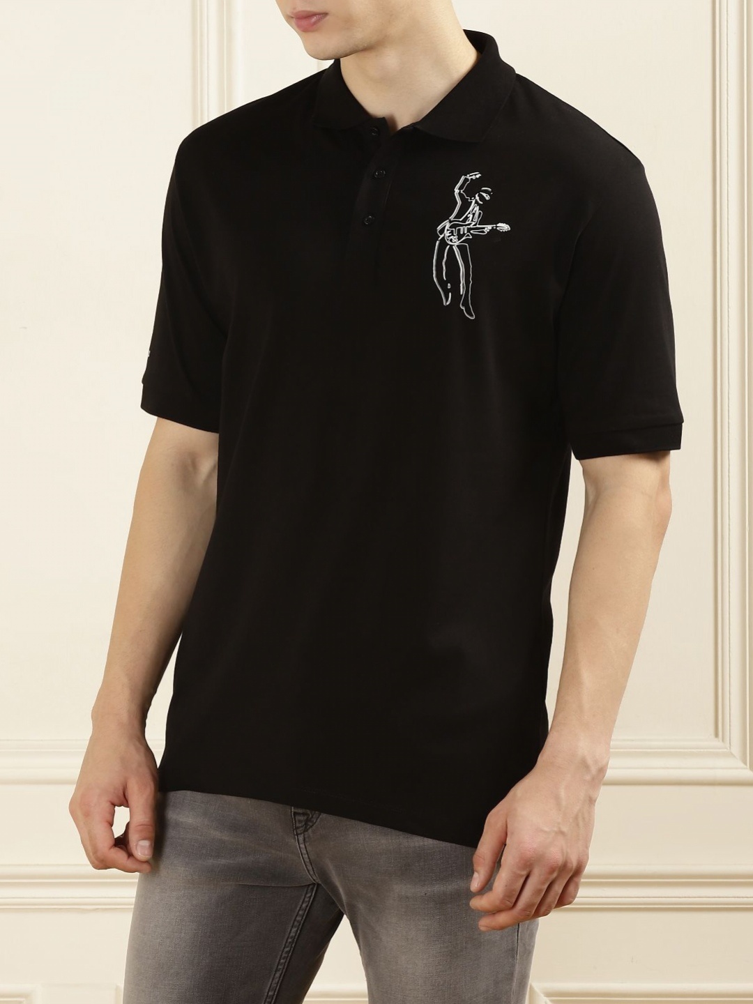 

Karl Lagerfeld Men Typography Printed High Neck Applique T-shirt, Black