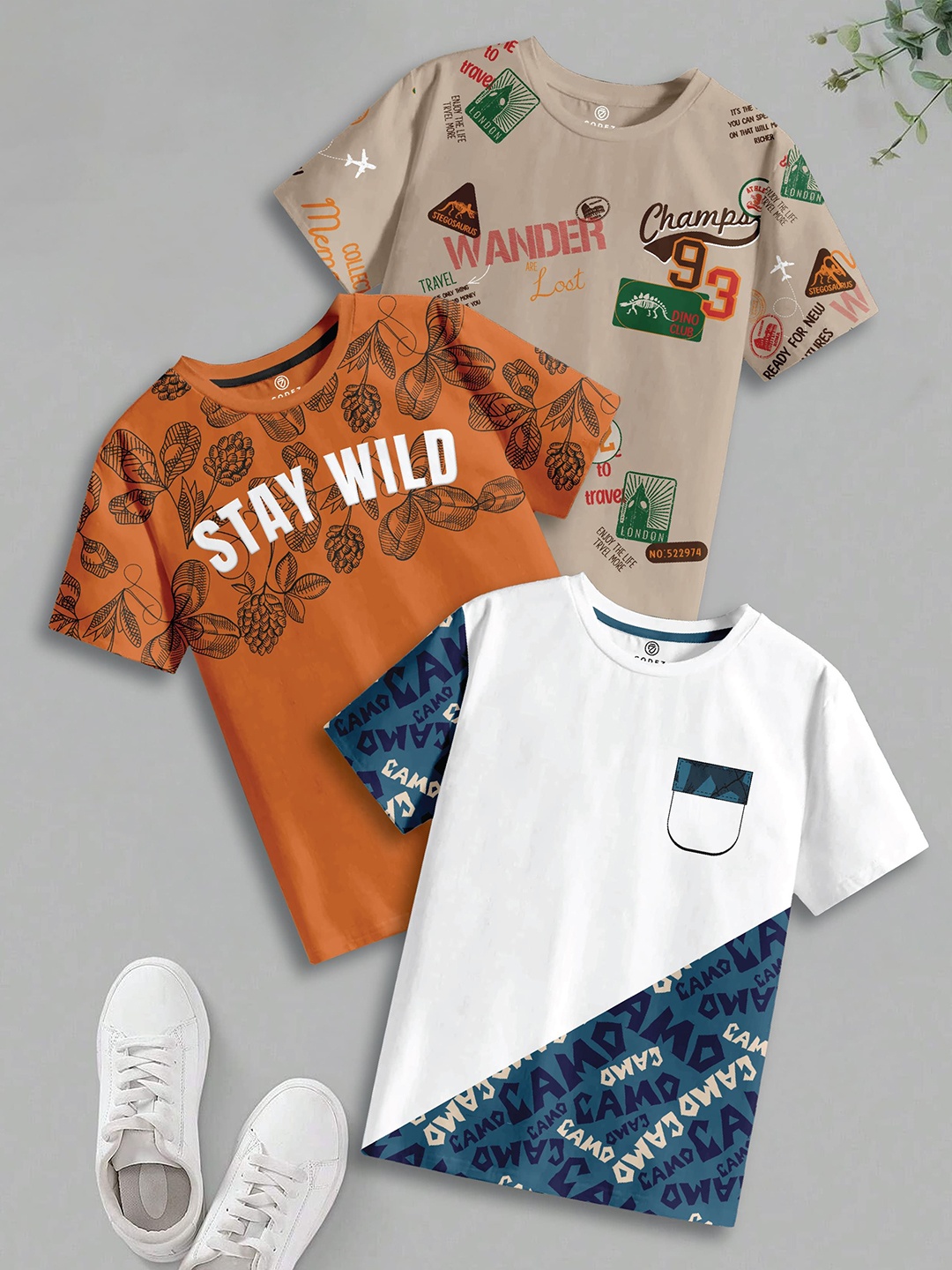 

CODEZ Boys 3 Pure Cotton T-shirt, Multi