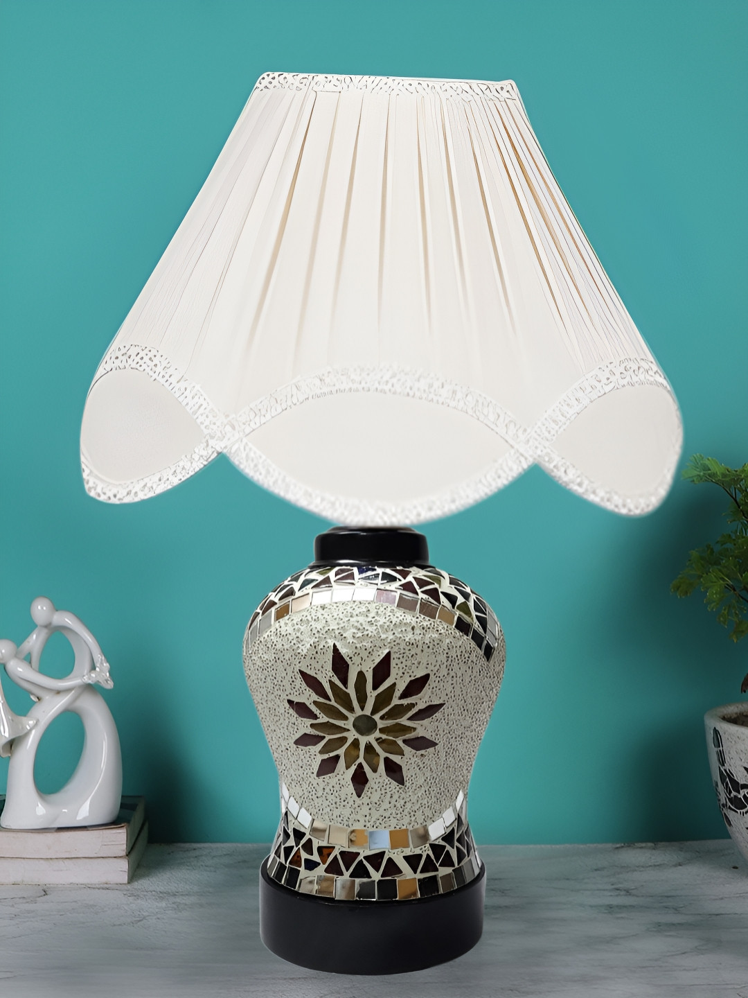 

Devansh White Textured Glass Traditional Abstract Shaped Table Lamp