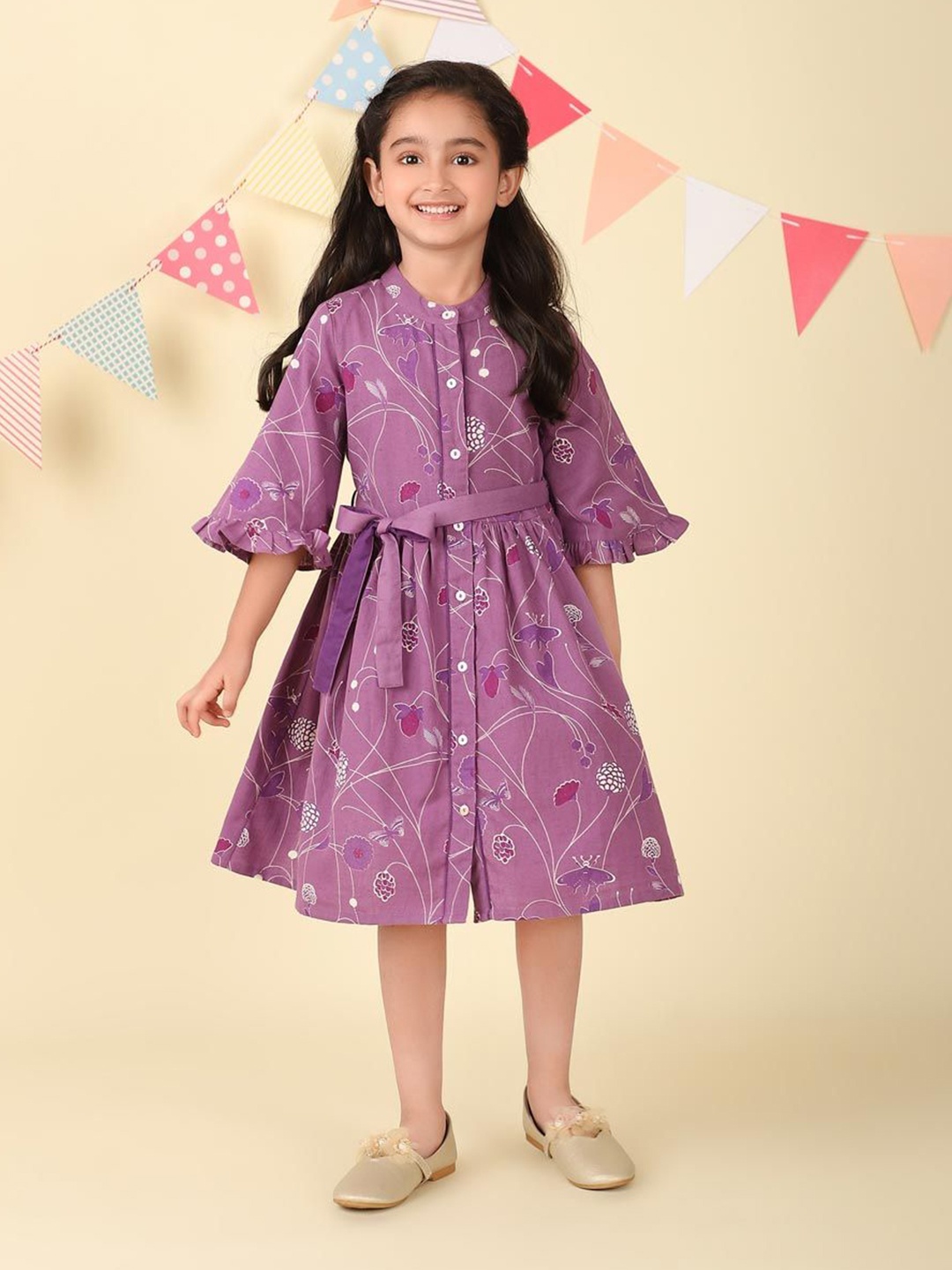 

Fabindia Floral Print A-Line Dress, Purple