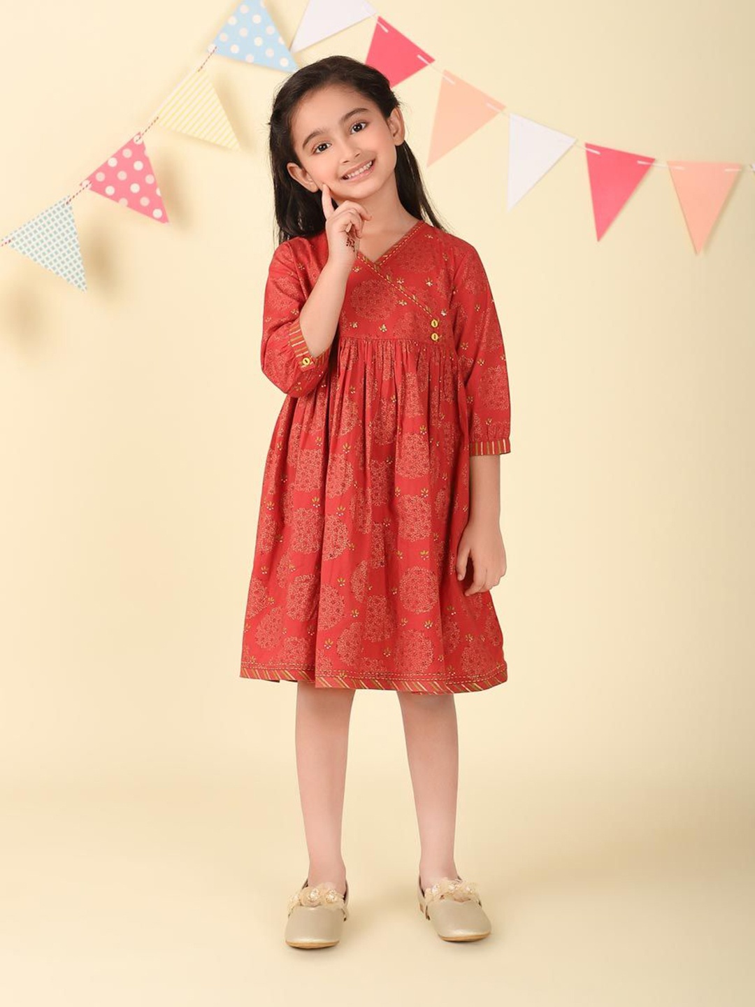 

Fabindia Embellished Print Fit & Flare Dress, Maroon