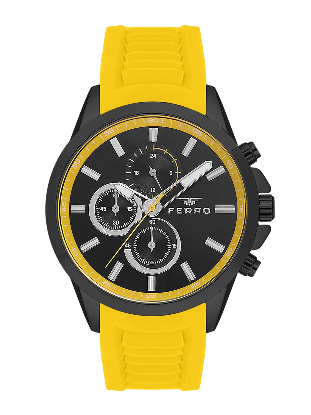 

Ferro Men Brass Dial & Straps Analogue Chronograph Watch FM11359D-ZN, Black