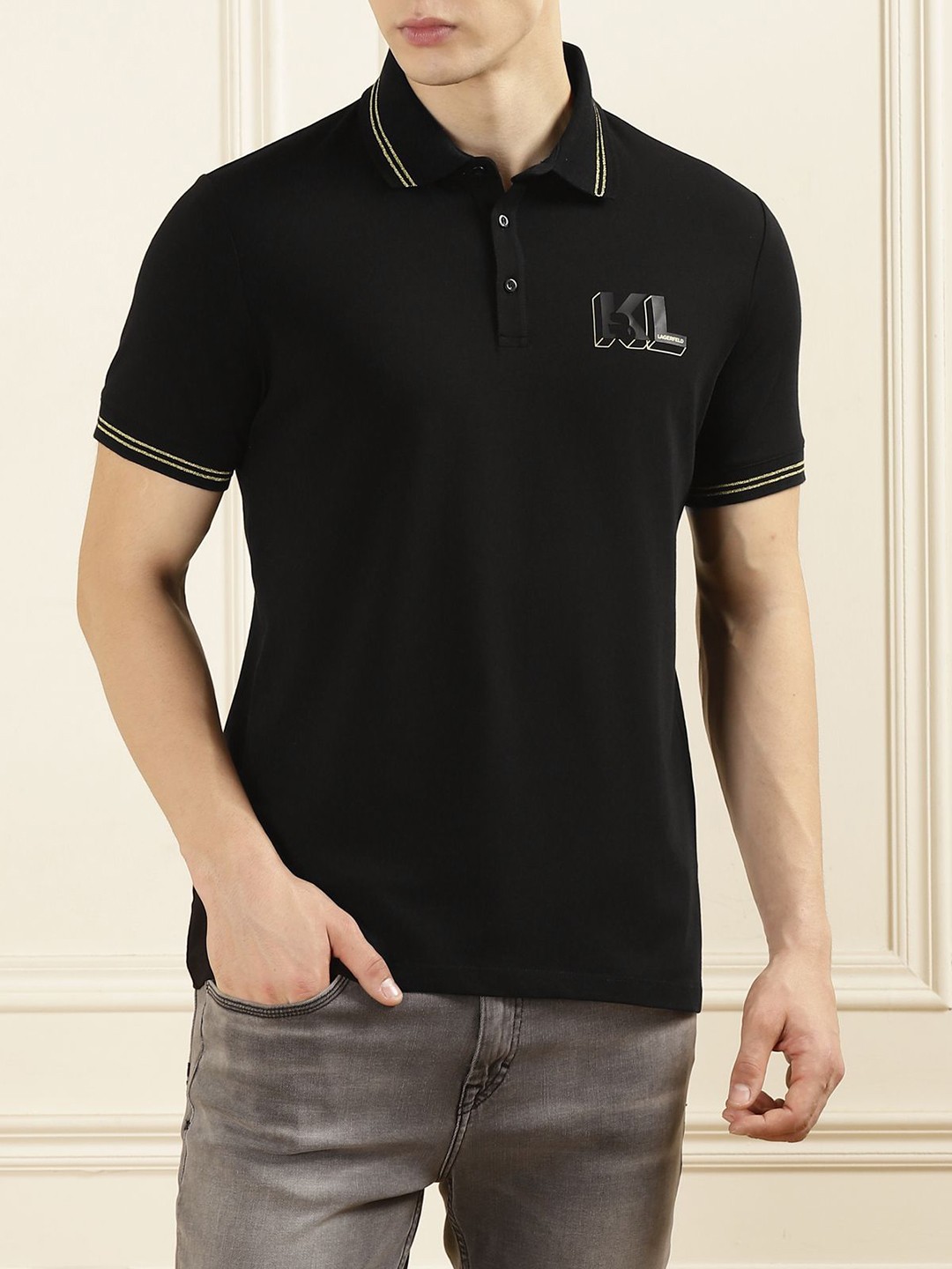 

Karl Lagerfeld Men Polo Collar T-shirt, Black