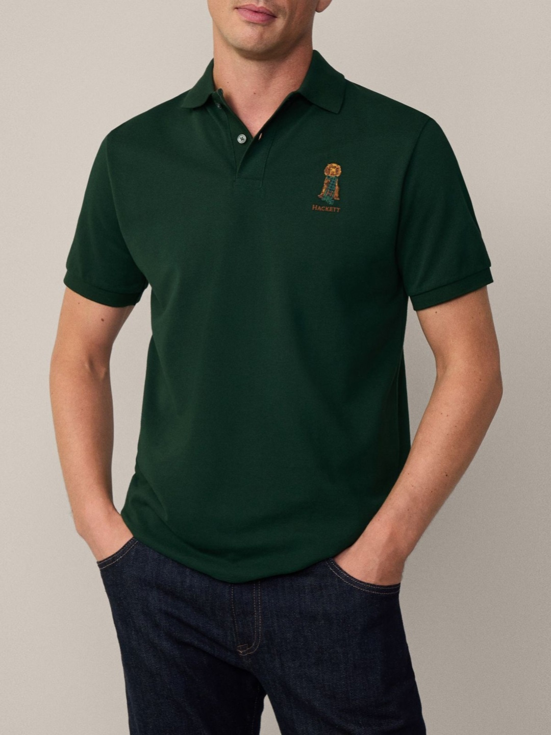 

HACKETT LONDON Men Polo Collar Applique T-shirt, Green